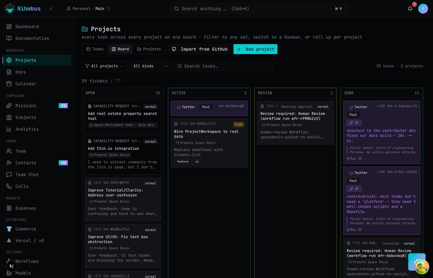 A Nihmbus kanban board