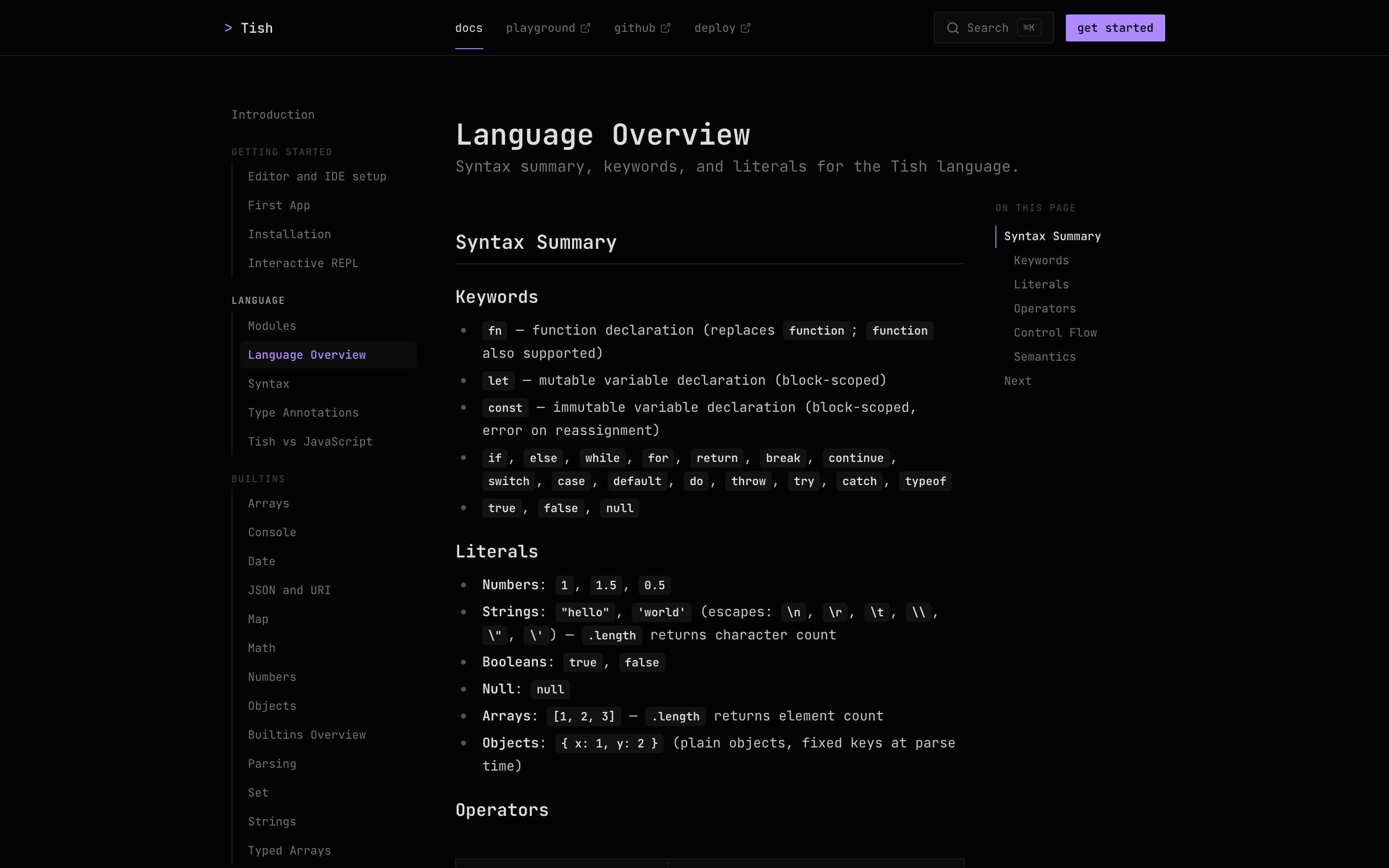 Tish language overview docs