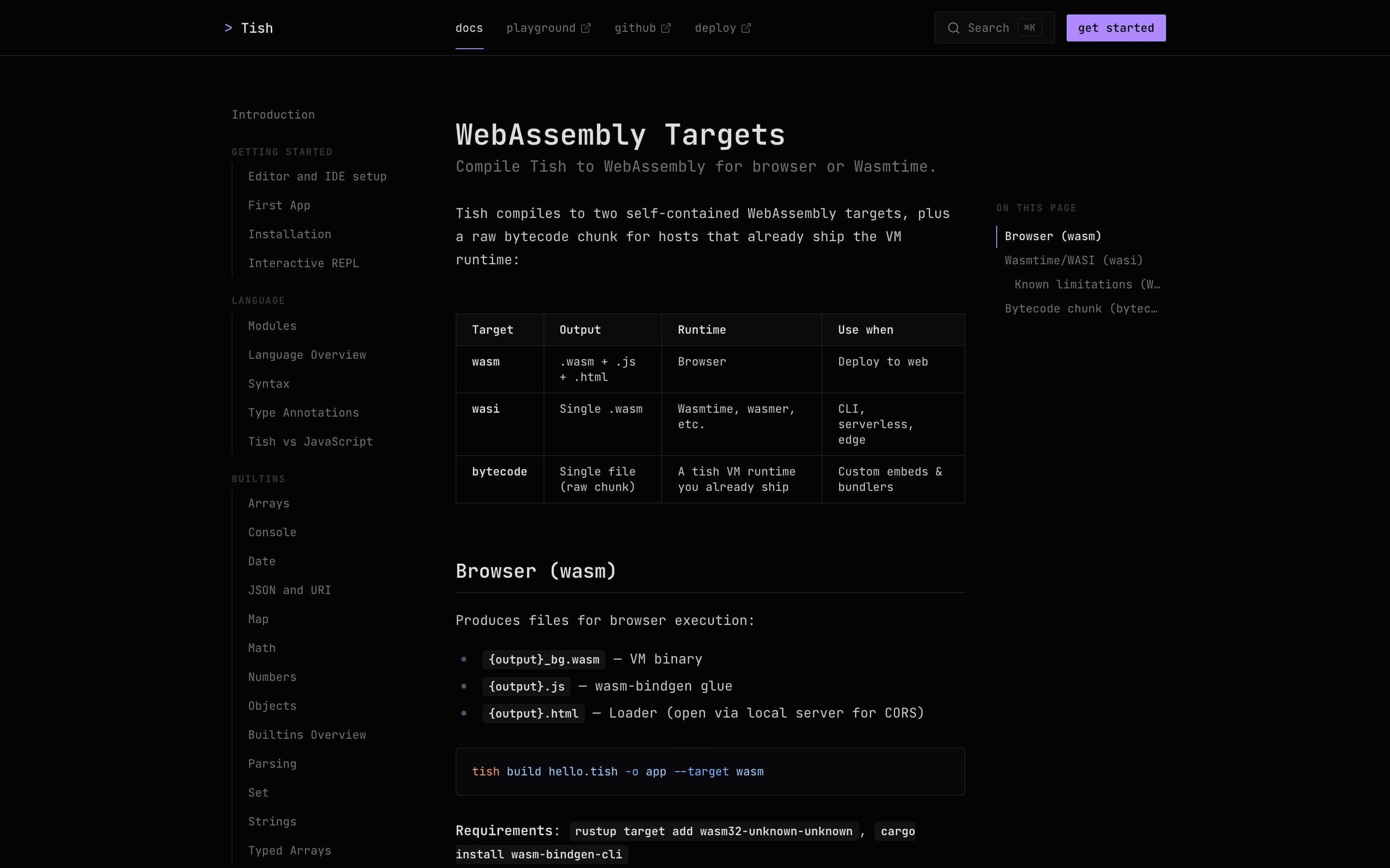 WASM targets docs